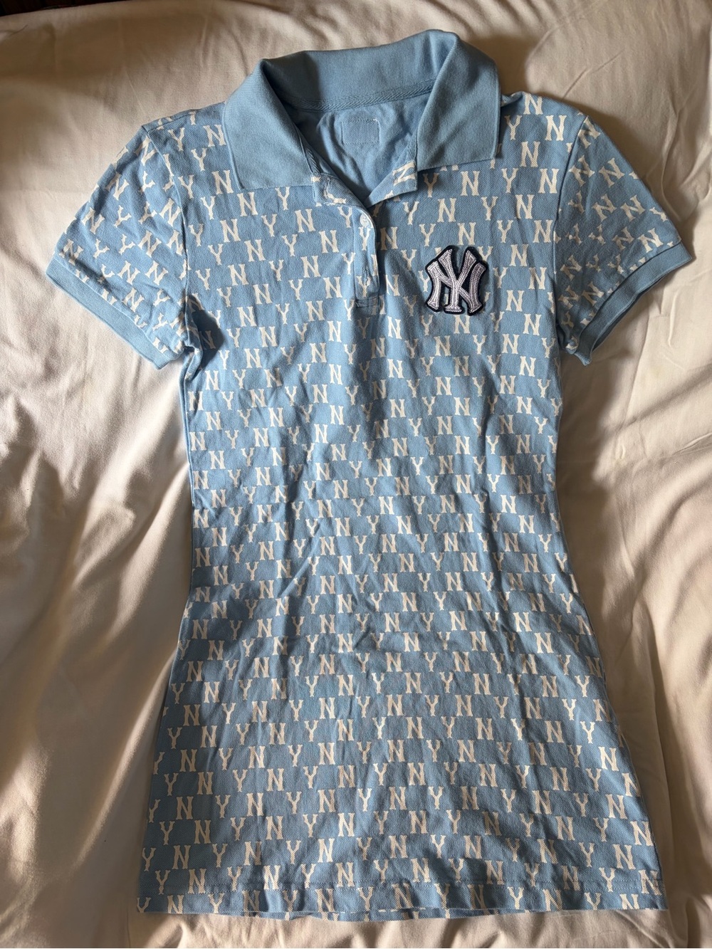 MLB Light Blue & White NY Monogram Polo Midi Dress